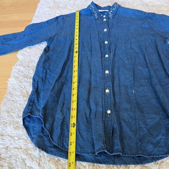 Everlane Womens Blue Denim Button Down Embroidered - Picture 8 of 8